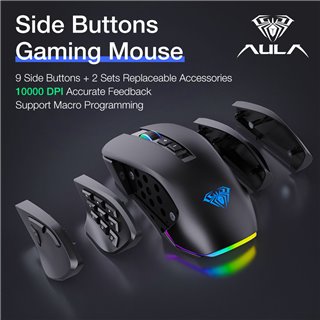 AULA ενσύρματο gaming ποντίκι Fire Η510 10000DPI, 14 πλήκτρα, RGB, μαύρο