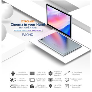 TECLAST tablet P20HD, 10.1" FHD, 4/64GB, Android 10, 4G, γκρι