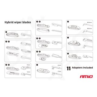 AMIO υαλοκαθαριστήρας Hybrid 02203, 16" (400mm), 11 αντάπτορες