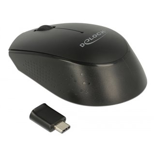 DELOCK Wireless mini Mouse, Οπτικό, USB Type-C receiver, 3-button, μαύρο