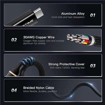 CABLETIME καλώδιο USB Type-C CT-USB4, 100W, 8K, 40Gbps, 1m, μαύρο