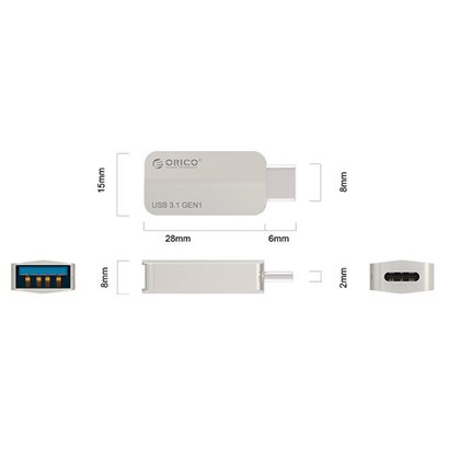 ORICO αντάπτορας USB Type-C σε USB 3.1 CTA2, 3A, ασημί