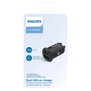 PHILIPS φορτιστής αυτοκινήτου DLP2520-00, 2x USB, 3.1A 15.5W, μαύρος