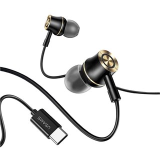 USAMS earphones με μικρόφωνο US-SJ482, Type-C, 10mm, 1.2m, μαύρα