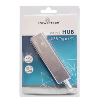 POWERTECH USB-C hub PT-926, 3x USB, SD/Micro SD, ασημί