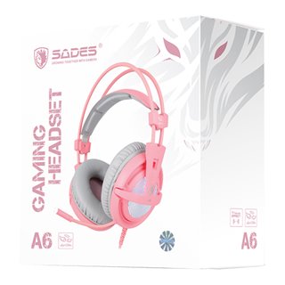 SADES Gaming Headset A6, multiplatform, USB, LED, ροζ