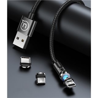 USAMS Καλώδιο USB σε lightning U59, μαγνητικό, περιστρεφόμενο, 1m, μαύρο