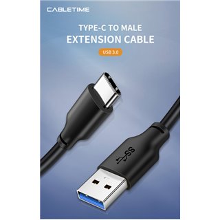 CABLETIME καλώδιο USB 3.0 σε USB Type-C C160, 5V 3A, 3m, μαύρο
