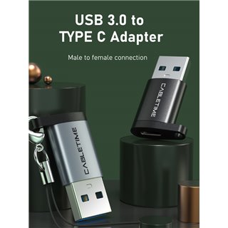 CABLETIME αντάπτορας USB 3.0 σε USB Type-C AMCF, 2.1A, 0.1m, μαύρος