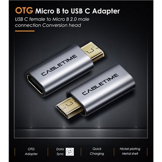 CABLETIME αντάπτορας OTG USB  2.0 Micro B σε USB Type-C C160, γκρι