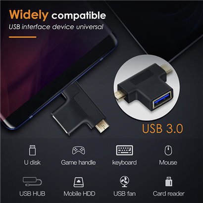 CABLETIME αντάπτορας USB 3.0 σε USB-C & USB Micro B C160, μαύρος