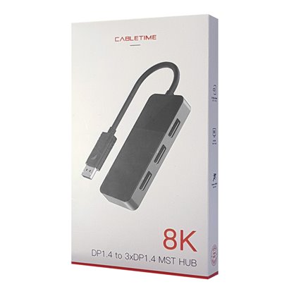 CABLETIME Splitter DisplayPort σε 3x DisplayPort DMDF3, 8K, 0.15m, μαύρο