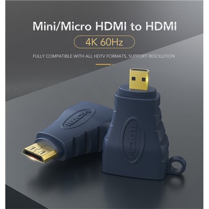CABLETIME αντάπτορας Micro HDMI D σε HDMI AV599, με ring, 4K, μπλε