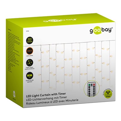 GOOBAY LED λαμπάκια κουρτίνα 57943, 3000K, 4.1m, IP44, USB, 300 LEDs