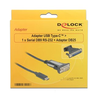 DELOCK Adapter από Serial DB9 RS-232 ή Adapter DB25 σε USB Type-C