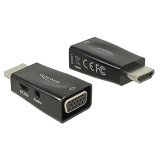 DELOCK αντάπτορας HDMI σε VGA + 3.5mm 65901, 1080p, μαύρος