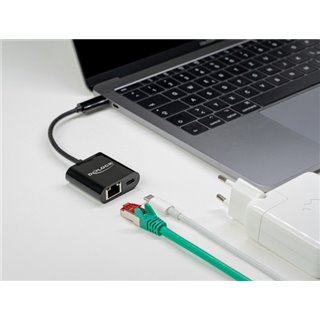 DELOCK αντάπτορας USB Type-C σε ethernet RJ45 66644, 1000Mbps, μαύρο