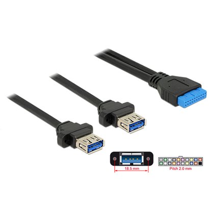 DELOCK Καλώδιο USB 3.0 19 pin header (F) σε 2x USB 3.0 Type-A (F), 80cm