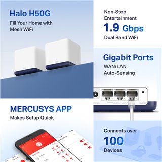MERCUSYS Mesh Wi-Fi System Halo H50G, 1.9Gbps Dual Band, 2τμχ, Ver. 1.0