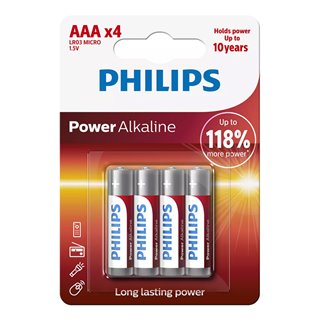 PHILIPS Power αλκαλικές μπαταρίες LR03P4B/5, AAA LR03 1.5V, 4τμχ