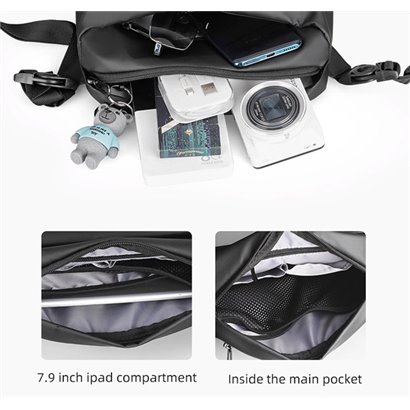MARK RYDEN τσάντα ώμου MR8616, με θήκη tablet 7.9", 4L, αδιάβροχη, μαύρη