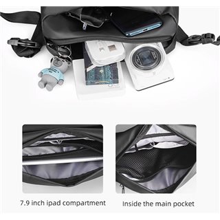 MARK RYDEN τσάντα ώμου MR8616, με θήκη tablet 7.9", 4L, αδιάβροχη, μαύρη