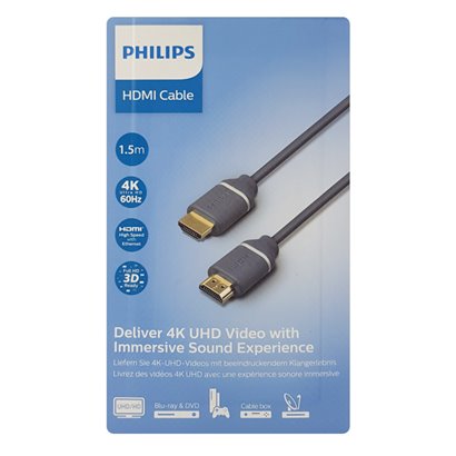 PHILIPS καλώδιο HDMI 2.0 SWV5610G, 4K 3D, copper, γκρι, 1.5m