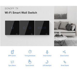 SONOFF smart διακόπτης ΤΧ-T3EU1C, αφής, Wi-Fi, μονός, μαύρος