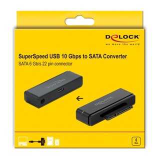 DELOCK αντάπτορας USB-C σε SATA 22-pin 64188, 6Gbps, καλώδιο USB, μαύρος