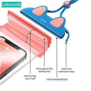 USAMS αδιάβροχη θήκη κινητού US-YD010, έως 7", IPX8, μπλε & ροζ