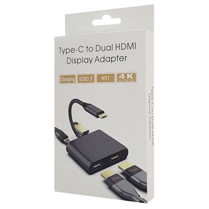 POWERTECH αντάπτορας USB Type-C σε dual HDMI CAB-TB001, 4K, 40W, γκρι