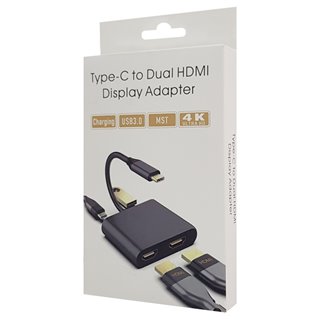 POWERTECH αντάπτορας USB Type-C σε dual HDMI CAB-TB001, 4K, 40W, γκρι