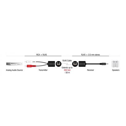 DELOCK audio extender 87859, 3.5mm & 2x RCA σε RJ45, έως 50m, μαύρο