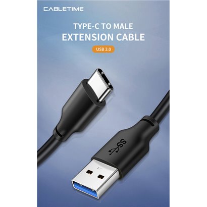 CABLETIME καλώδιο USB 3.0 σε USB Type-C C160, 5V 3A, 2m, μαύρο