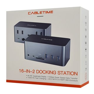 CABLETIME docking station DOCK162 με θήκη SSD, 15 θύρες, γκρι