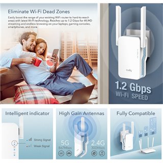 CUDY Wi-Fi range extender RE1200, AC1200 1200Mbps, dual band, mesh