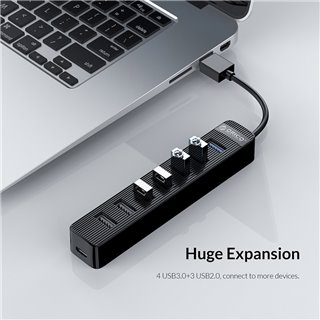 ORICO USB Hub TWC3-7A, 1x USB Type-C, 7x USB ports, μαύρο