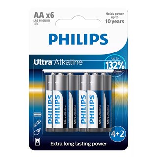 PHILIPS Ultra αλκαλικές μπαταρίες LR6E6BP/10, AA LR6 1.5V, 6τμχ