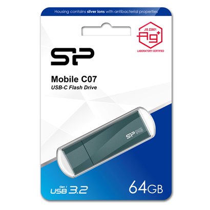 SILICON POWER USB-C Flash Drive Mobile C07, 64GB, USB 3.2, μπλε
