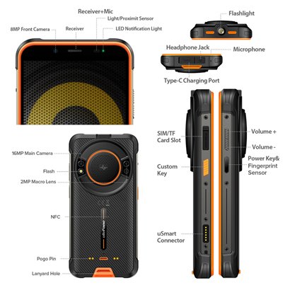 ULEFONE smartphone Armor 16 Pro, ηχείο 3.5W 5.93", 4/64GB 9600mAh, μαύρο