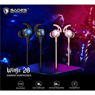 SADES gaming earphones Wings 20, 12mm, 3.5mm, 1.2m, μαύρα