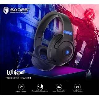 SADES gaming headset Whisper, wireless & wired, multiplatform, BT, μαύρο
