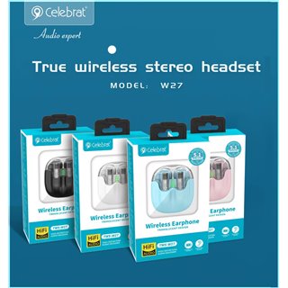 CELEBRAT earphones με θήκη φόρτισης TWS-W27, True Wireless, λευκά