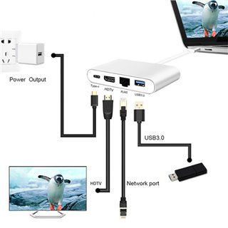 POWERTECH USB-C hub PTH-085, HDMI/RJ45/USB/USB-C PD θύρες, γκρι