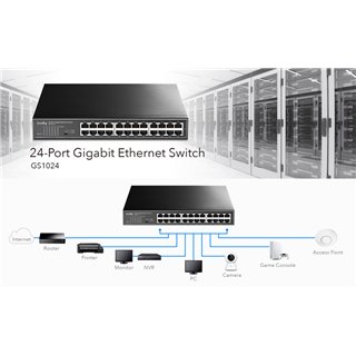 CUDY Ethernet switch GS1024, 24-port Gigabit, VLAN, V2.0