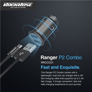 ROCKROSE φορτιστής αυτοκινήτου Ranger P2 με καλώδιο, 2x USB, 12W, μαύρος