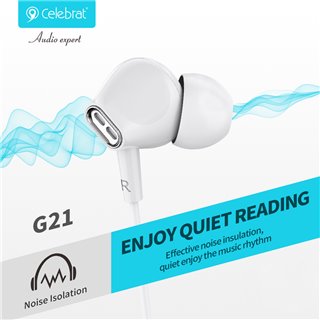 CELEBRAT earphones με μικρόφωνο G21, 3.5mm, 1.2m, λευκά