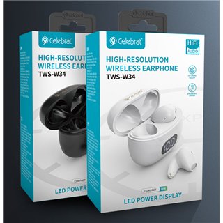 CELEBRAT earphones με θήκη φόρτισης TWS-W34, True Wireless, λευκά
