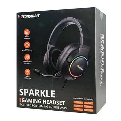 TRONSMART gaming headset Sparkle, USB, multiplatform, 50mm, μαύρο