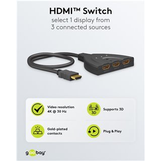 GOOBAY HDMI switch 58487, 3-in σε 1-out, 4K/30Hz, μαύρο